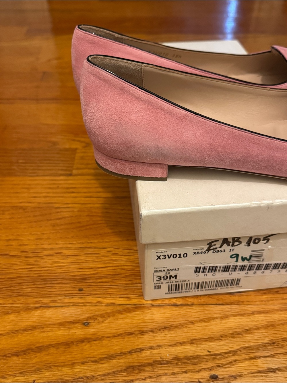 Emporio Armani Pink Suede Loafers with Black Trim & Silver Buckle - Picture 11 of 12